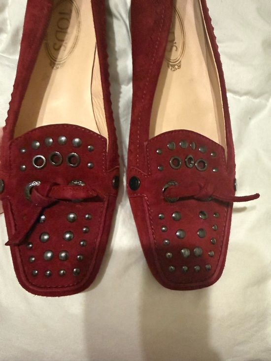 Tod's Shoes - Tod's Burgundy Suede Studded Driving Loafers 10 40